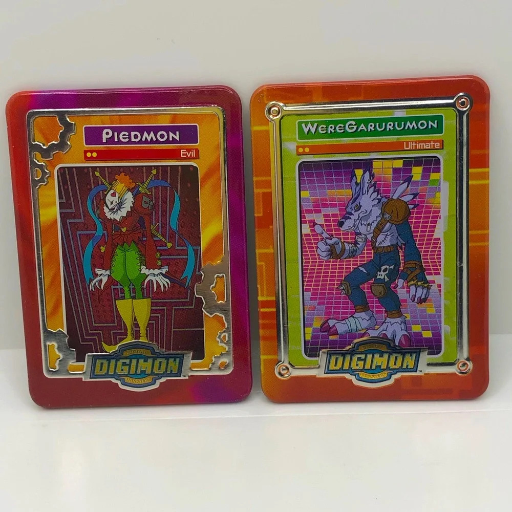 Vintage Digimon Taco Bell 2000 Promotional Tin Metal Cards Weregarumon & Piedmon